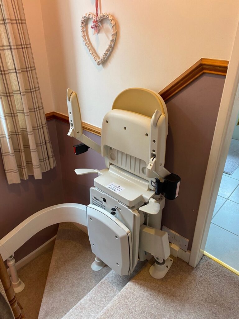 Curved stairlift Sheffield folded cream